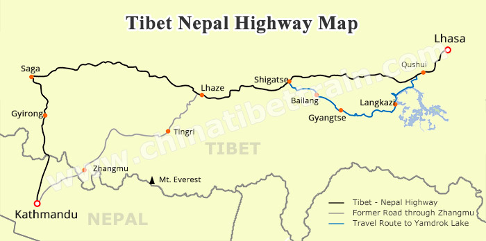 Tibet Nepal Highway Map