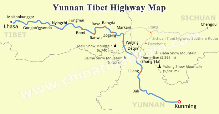 Yunnan Tibet Highway Map