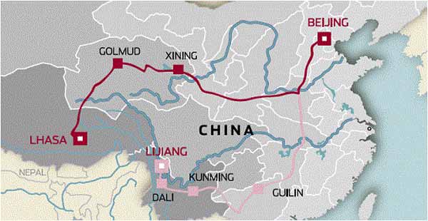 Map of Beijing Lhasa Train 

Route