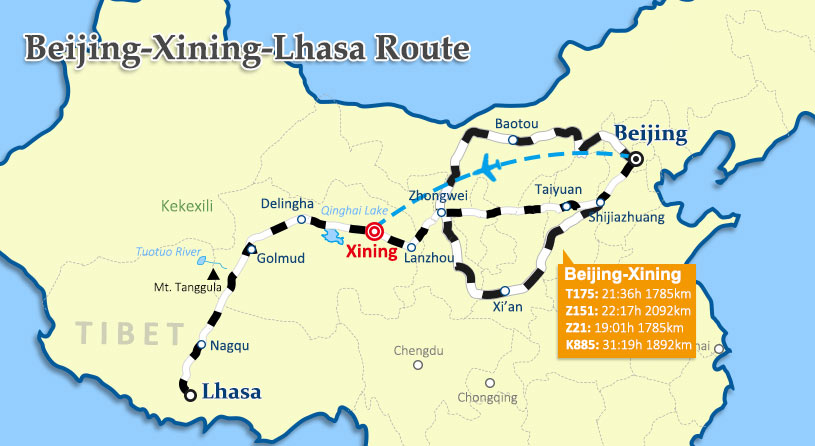 Beijing to Lhasa Train Route Beijing to Lhasa Train Map