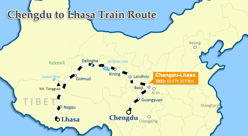 Chengdu to Lhasa Train Route Chengdu to Lhasa Train Map