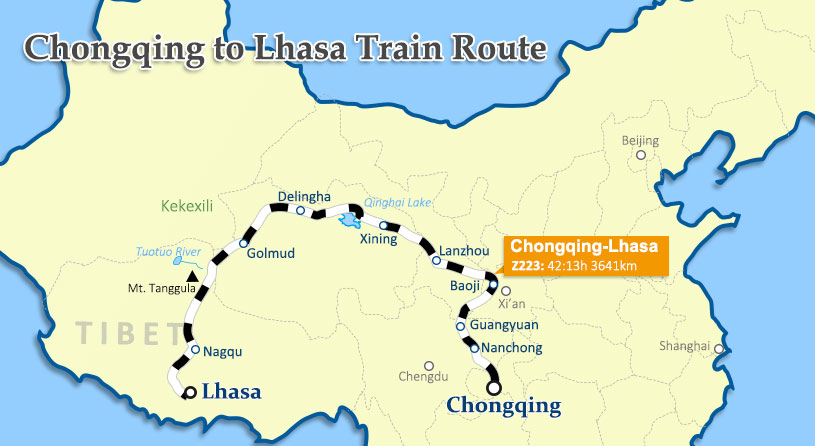Chonqqing to Lhasa Train Route Chonqqing to Lhasa Train Map