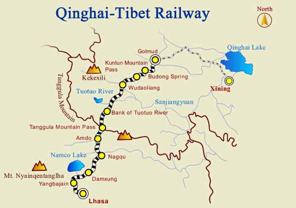 Route Map of Golmud Lhasa Train