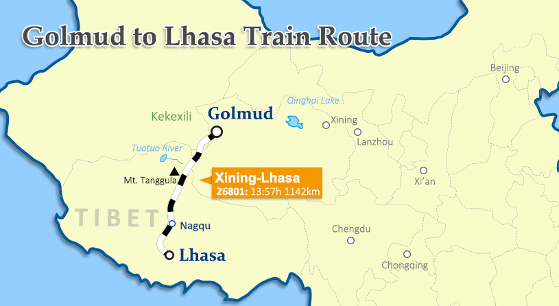 Golmud to Lhasa Train Route Golmud to Lhasa Train Map