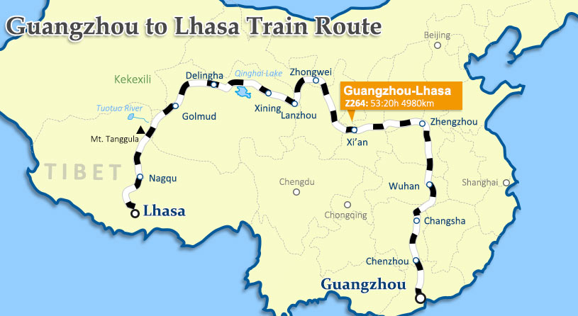 Guangzhou to Lhasa Train Route Guangzhou to Lhasa Train Map