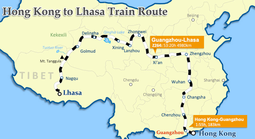 Hongkong to Lhasa Train Route Hongkong to Lhasa Train Map