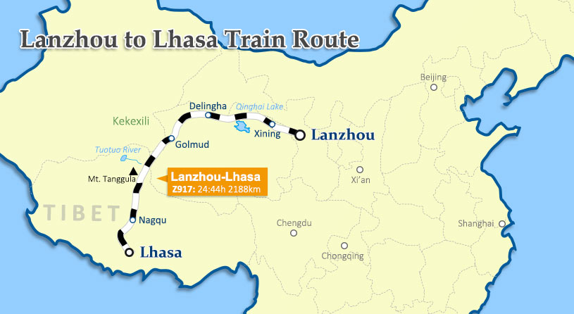 Lanzhou to Lhasa Train Route Lanzhou to Lhasa Train Map