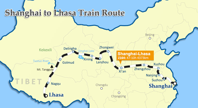 Shanghai to Lhasa Train Route Shanghai to Lhasa Train Map