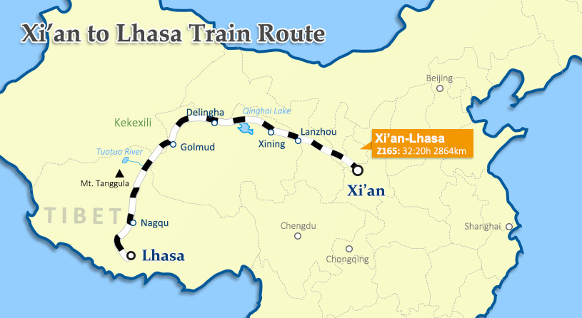 Xi'an to Lhasa Train Route Xi'an to Lhasa Train Map
