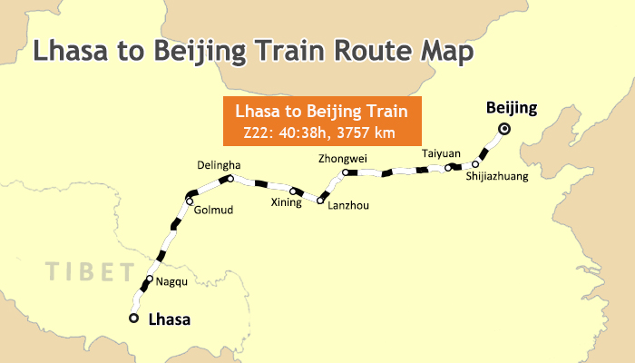 Map of Train Leaveing Lhasa to Beijing