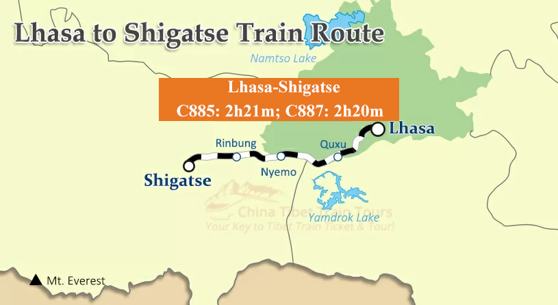 Lhasa to Shigatse Train Route Map