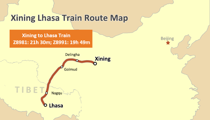 Xining to Lhasa Train Map
