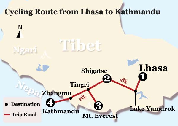 Lhasa to Kathmandu Bike Map