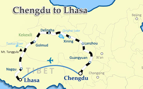 Chengdu to Tibet Travel Route Map