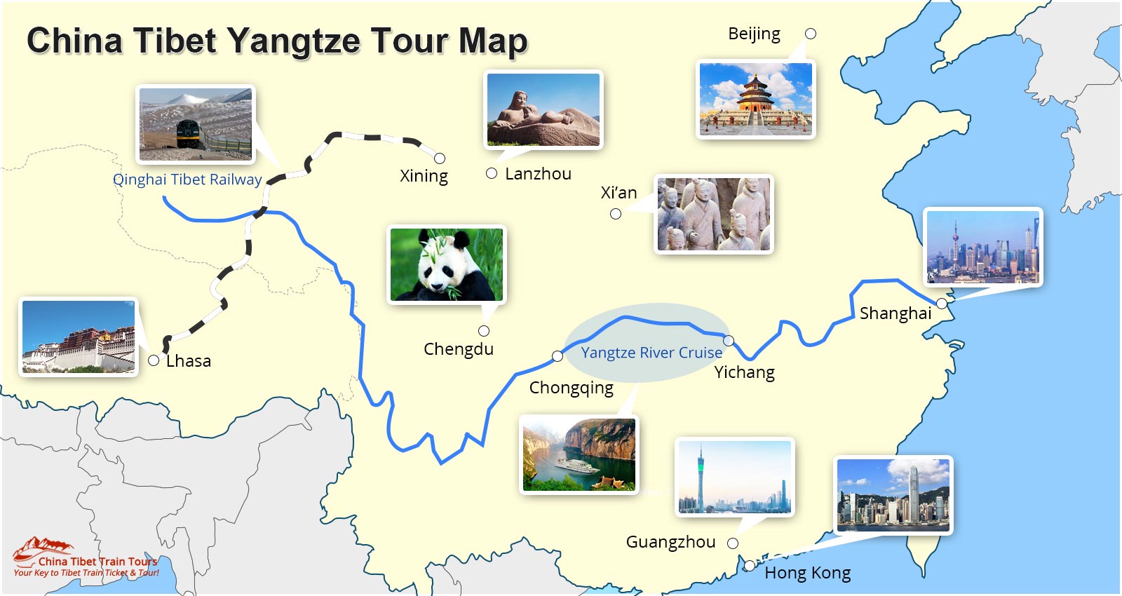 China Tibet Yangtze Tour Map