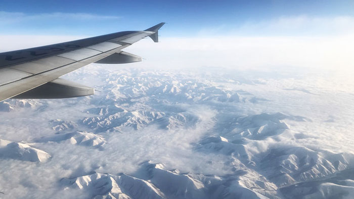 You could see snow-capped mountains from the airplane to Nyingchi