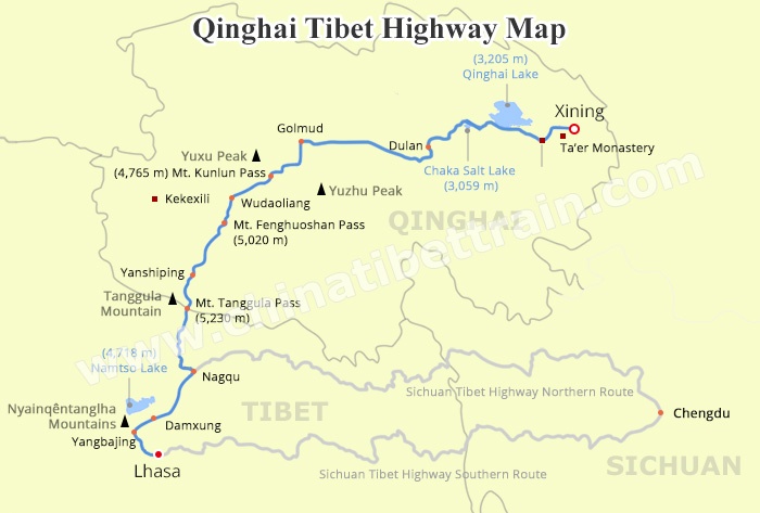 Qinghai Tibet Highway Map Qinghai Tibet Highway Map