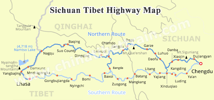 Sichuan Tibet Highway Map Sichuan Tibet Highway Map