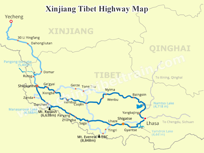 Xinjiang Tibet Highway Map