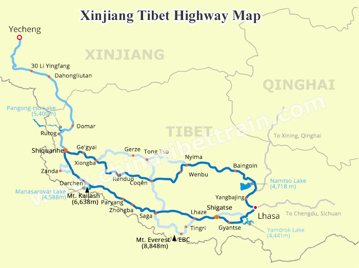 Xinjiang Tibet Highway Map Xinjiang Tibet Highway Map