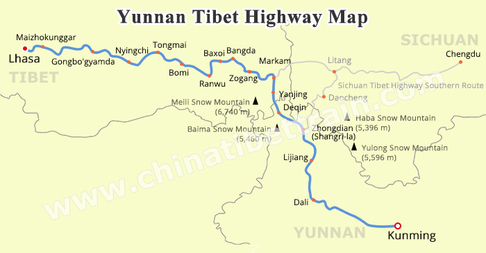 Yunnan Tibet Highway Map Yunnan Tibet Highway Map
