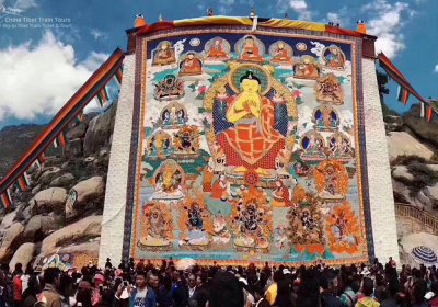 Traveler photo: Appreciating the giant Thangka of Buddha exhibited at Drepung Monastery. (August 2020)