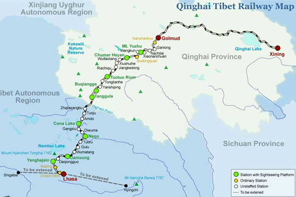 Qinghai-Tibet Railway Map Qinghai-Tibet Railway Map