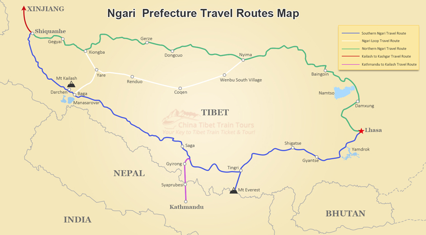 Map of Lhasa to Kailash Road