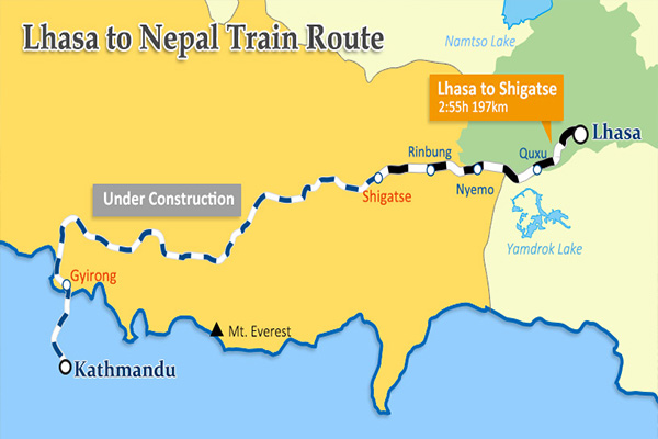  Lhasa to Kathmandu train route map 