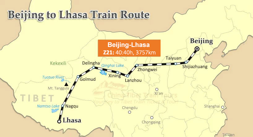 Beijing to Lhasa Train Route Beijing to Lhasa Train Map