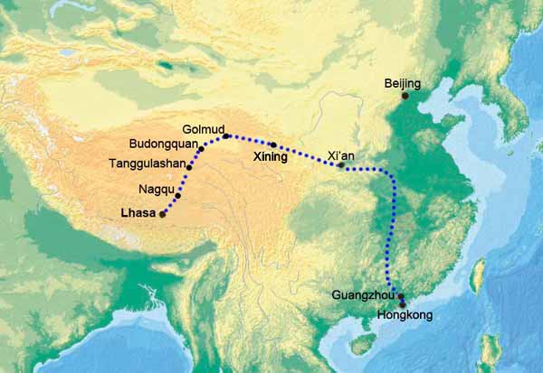 Route Map of Guangzhou 

Lhasa Train