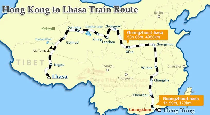 Hongkong to Lhasa Train Map