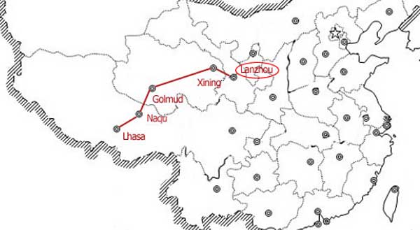 Route Map of Lanzhou Lhasa 

Train
