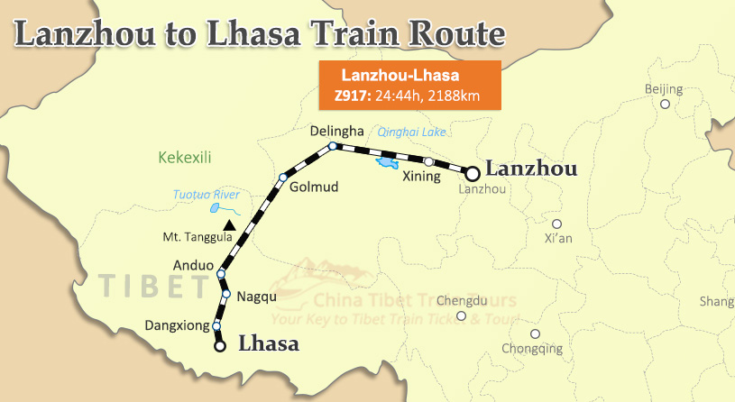 Lanzhou to Lhasa Train Route Lanzhou to Lhasa Train Map