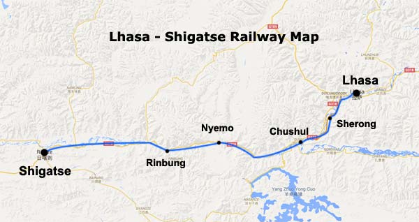 Map of Lhasa Shigatse Train 

Route