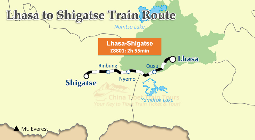 Lhasa to Shigatse Train Route Map Lhasa to Shigatse Train Route Map