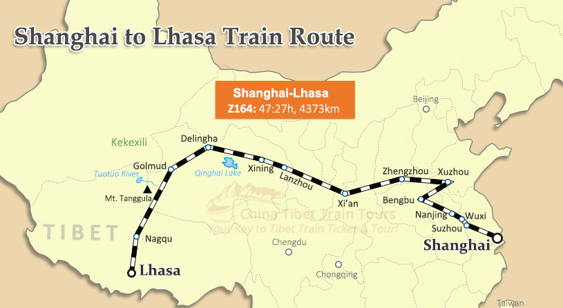 Shanghai to Lhasa Train Route Shanghai to Lhasa Train Map