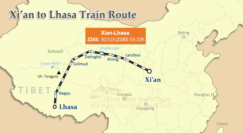 Xian to Lhasa Train Route Xian to Lhasa Train Map