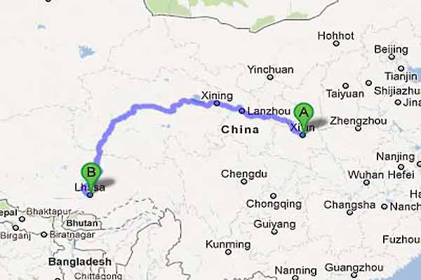 Route Map of Xian Lhasa Train