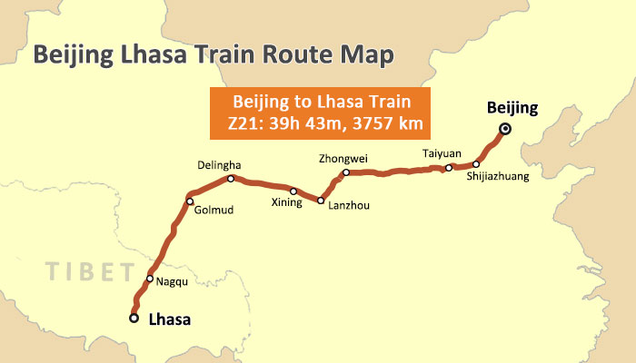 Beijing to Lhasa Train Map