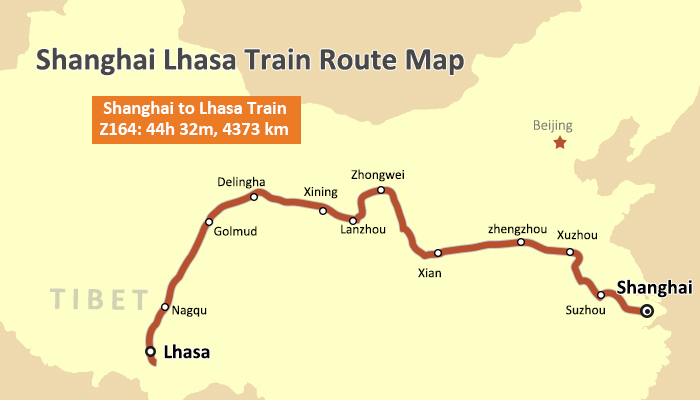 Shanghai to Lhasa Train Map