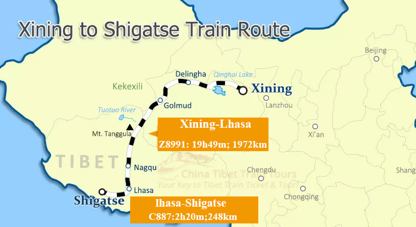 Xining to Shigatse Train Map