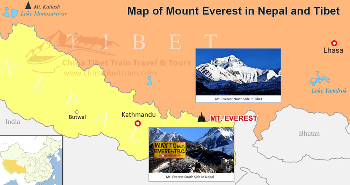  Map of Mount Everest in Nepal and Tibet 